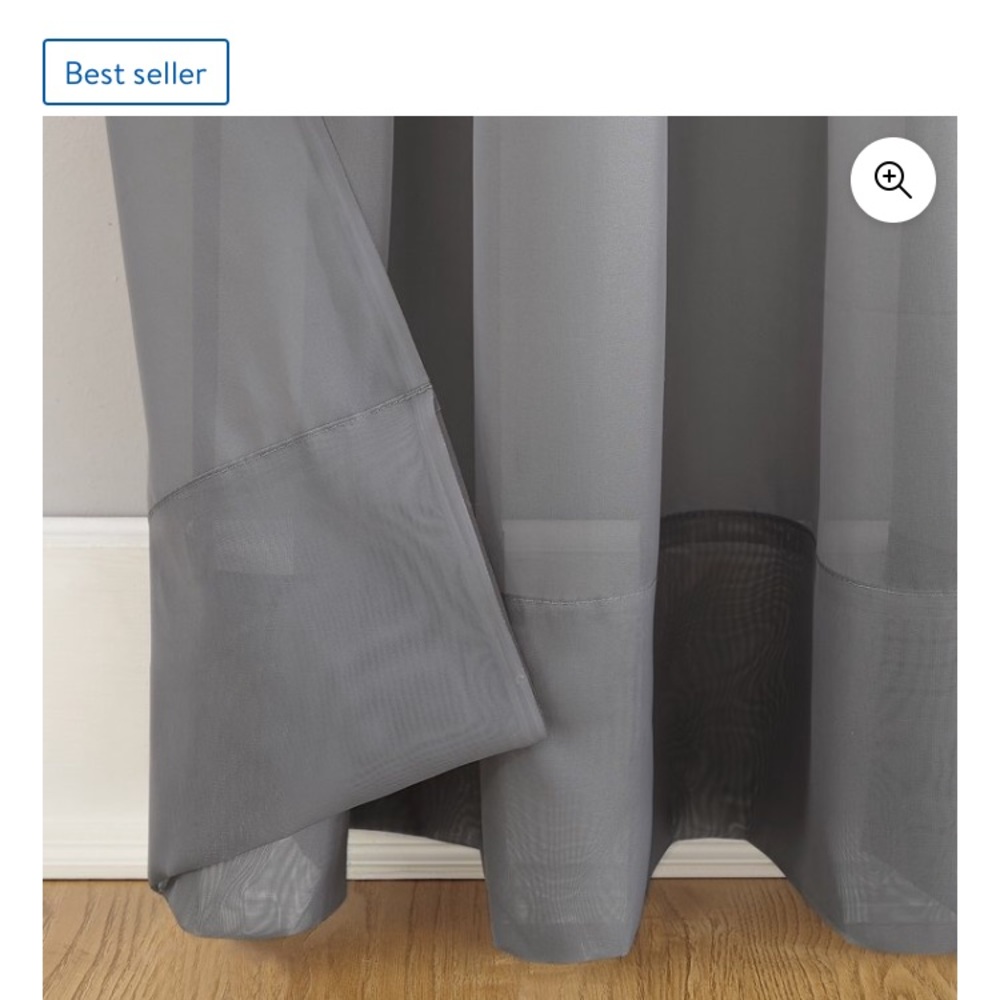 Mainstays marjorie voile gray sheer curtain one panel 59“ x 63“ new rod pocket - Picture 5 of 6